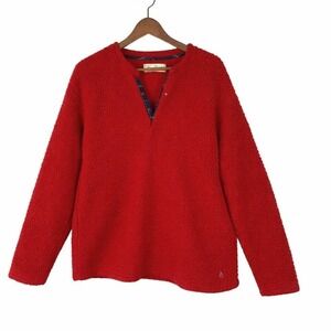 Original Penguin Red Sherpa Fleece Pullover Henley Large Plaid Trim